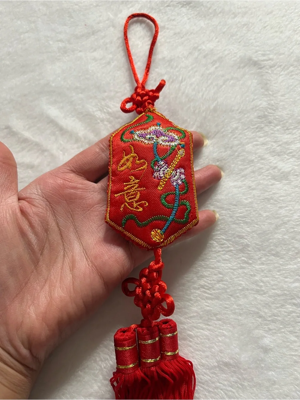 Chinese new year/ lucky red Red Embroidered Chinese Knot Tassel Hanging charm